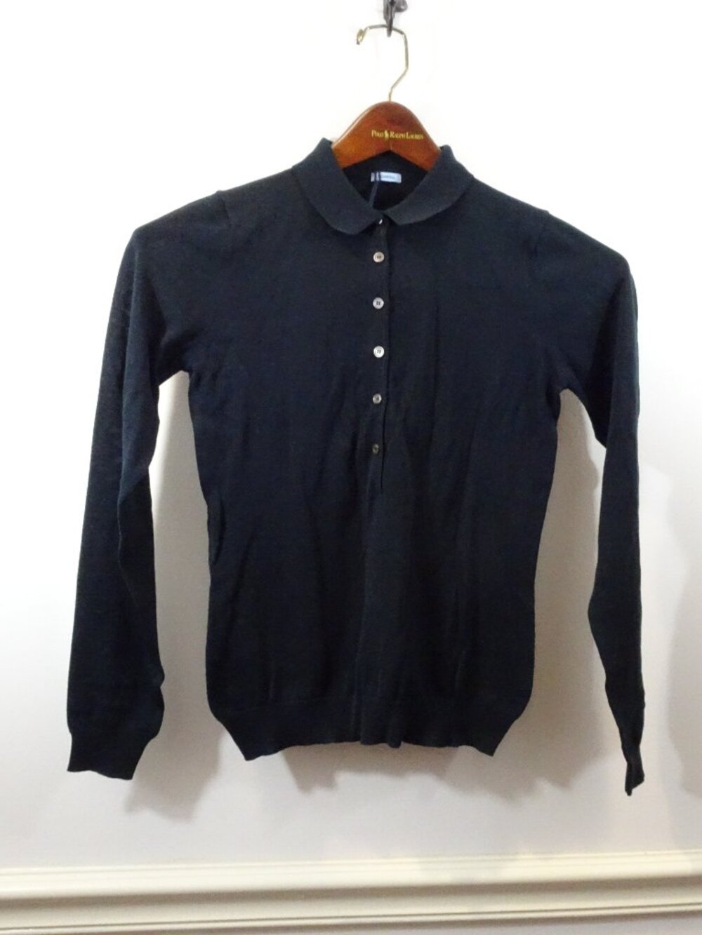 Malo 100% Cotton Polo Sweater Size 38 NEW Navy Blue Long Sleeve Classic